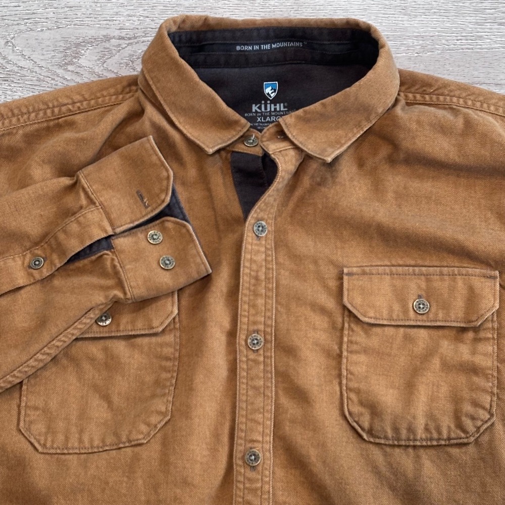 KUHL Button Down Shirt Mens XL Brown Long Sleeve Outdoor Casual Gorpcore Hiking